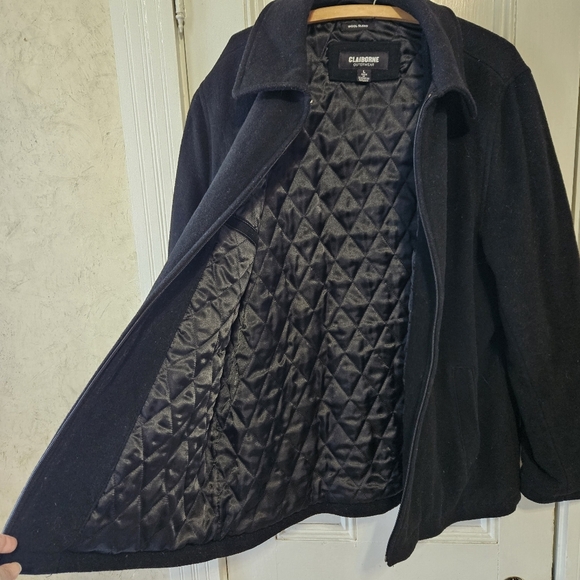 Claiborne Outerwear Men's Large Black Wool Zip-up Coat - Picture 4 of 11